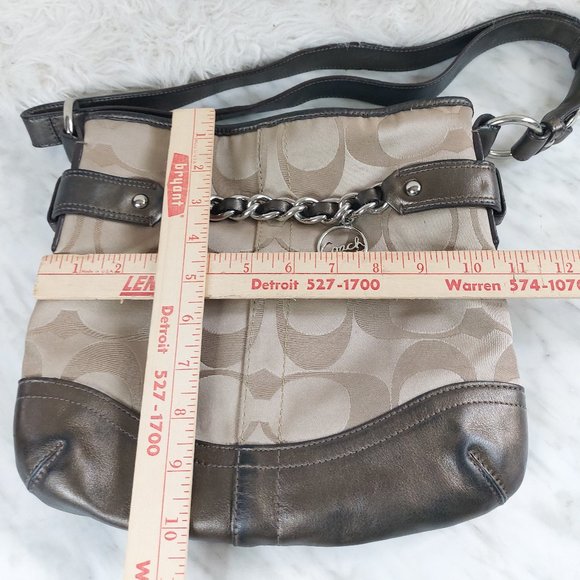 Coach F19730 Khaki Bronze Signature Sateen Brooke Shoulder Satchel Hobo Bag - Picture 4 of 10